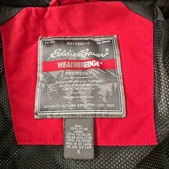 Eddie Bauer Jacket Weatherproof Red & Black 7 Pockets Detachable Hood Sz Small - Picture 6 of 13